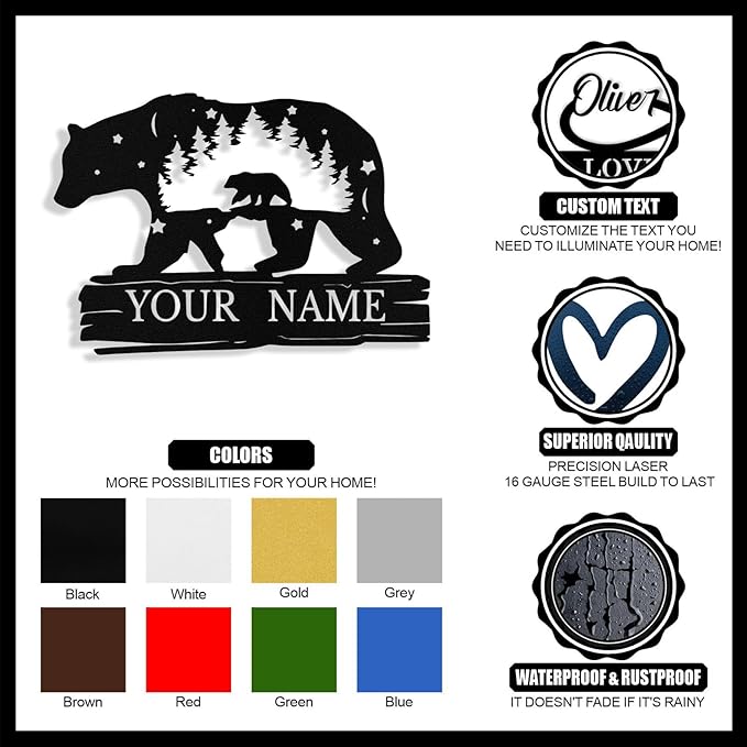 Custom Bear Metal Sign, Custom Bear Metal Wall Art Decor, Personalized Last - Image 4