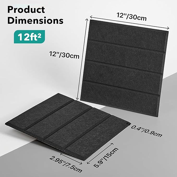 Lunarthos Felt Wall Tiles, 12 Pack 12"x12"x0.4" Cork Borad Tiles - Image 2