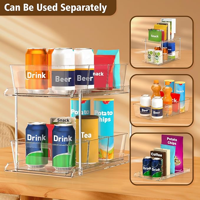 Fabspace Pull-out Home Organizer, 2 Pack 2 Tier Clear Bathroom Organizer - Image 3