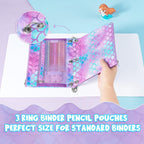 WAWSAM Mermaid Pencil Pouch for 3 Ring Binder, Zipper Pencil Pouch for Girl | 2 Pocket Clear Window Pencil Case, 3 Ring Pencil Pouch for School Supplies, Pencil Bags for Office College