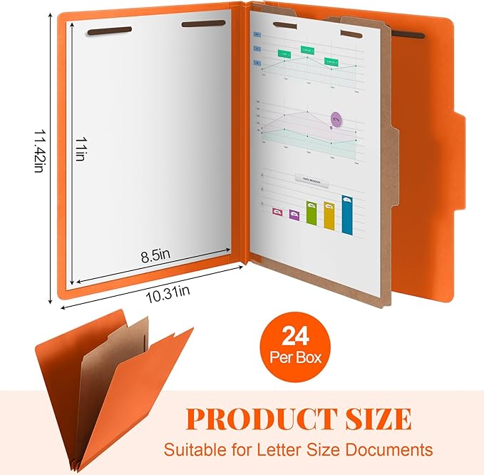 Skyygemm 24 Pcs Classification Folders Letter Size, 1 Divider Pressboard File - Image 2