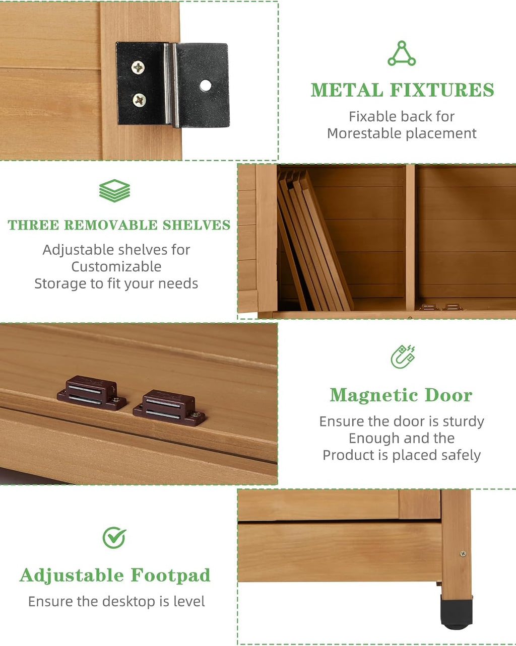 68'' outdoor storage cabinet, wooden garden tool cabinet on a desk or shelf