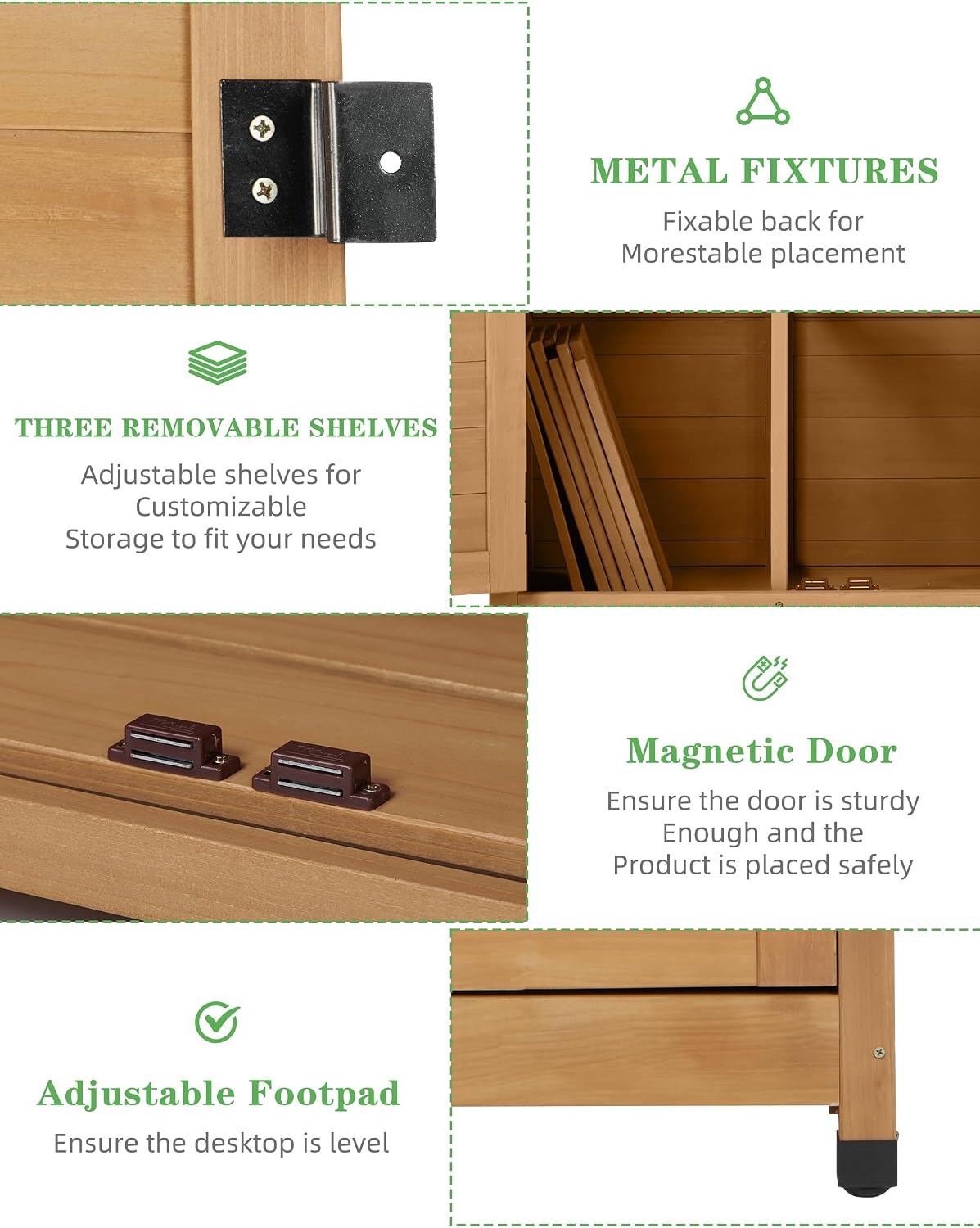 68'' outdoor storage cabinet, wooden garden tool cabinet on a desk or shelf