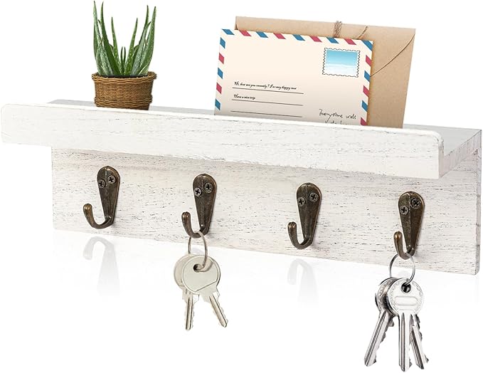 HRONRAD Rustic Key Holder for Wall, Farmhouse Wall Shelf by Hronrad