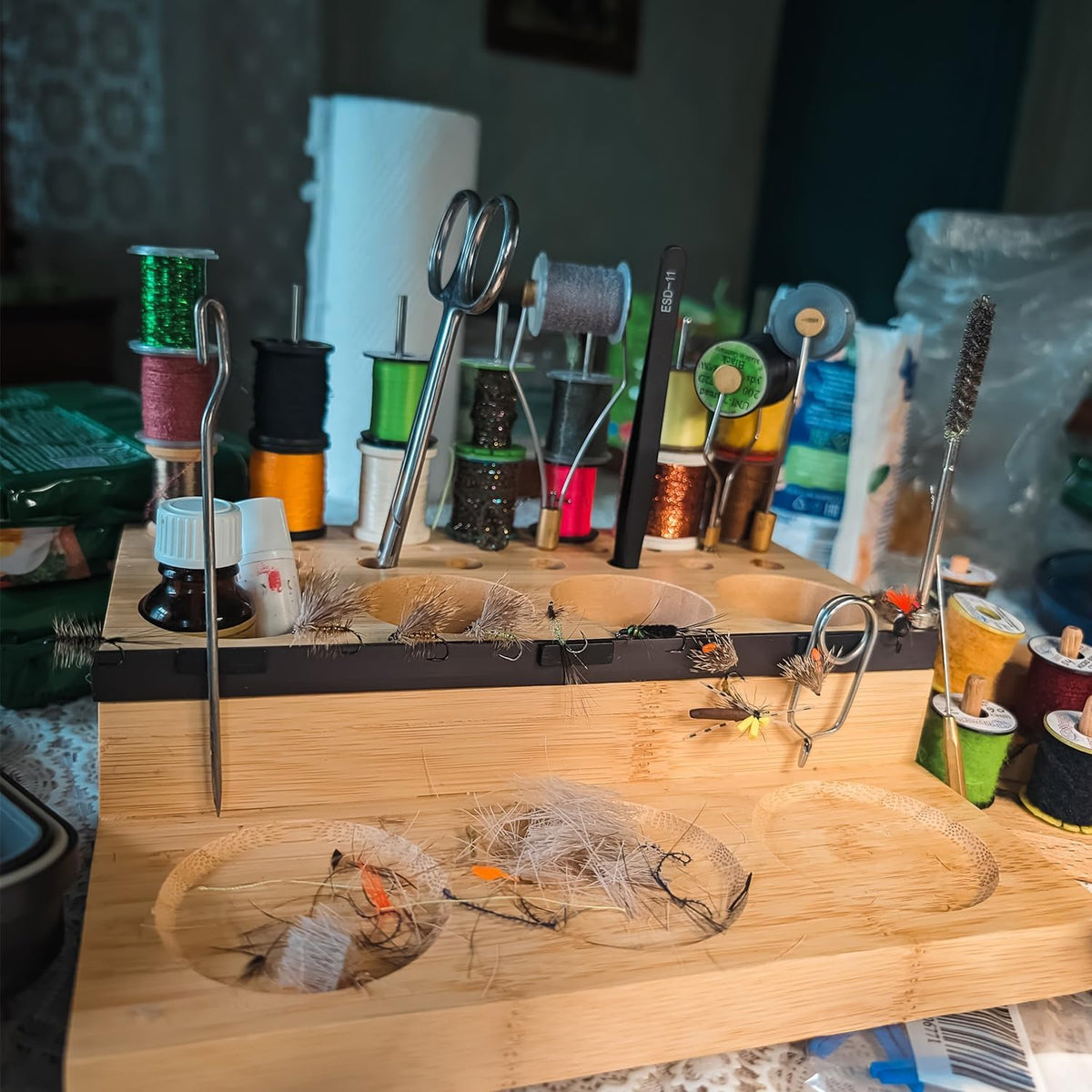 Raprance Wooden Fly Tying Fishing Kit Organizer Fly Tying Tool Caddy Desktop ...