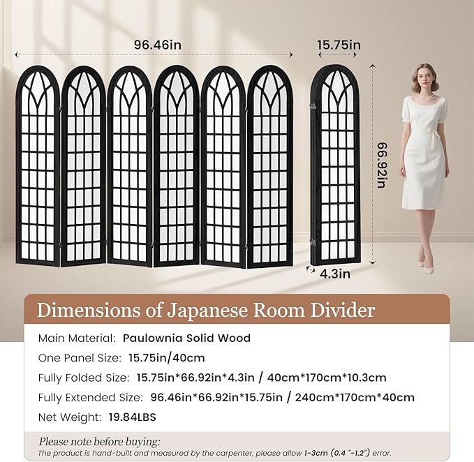 Asnefeli 6 Panel Japanese Room Divider, Shoji Style Partition Divider, Fully - Image 6