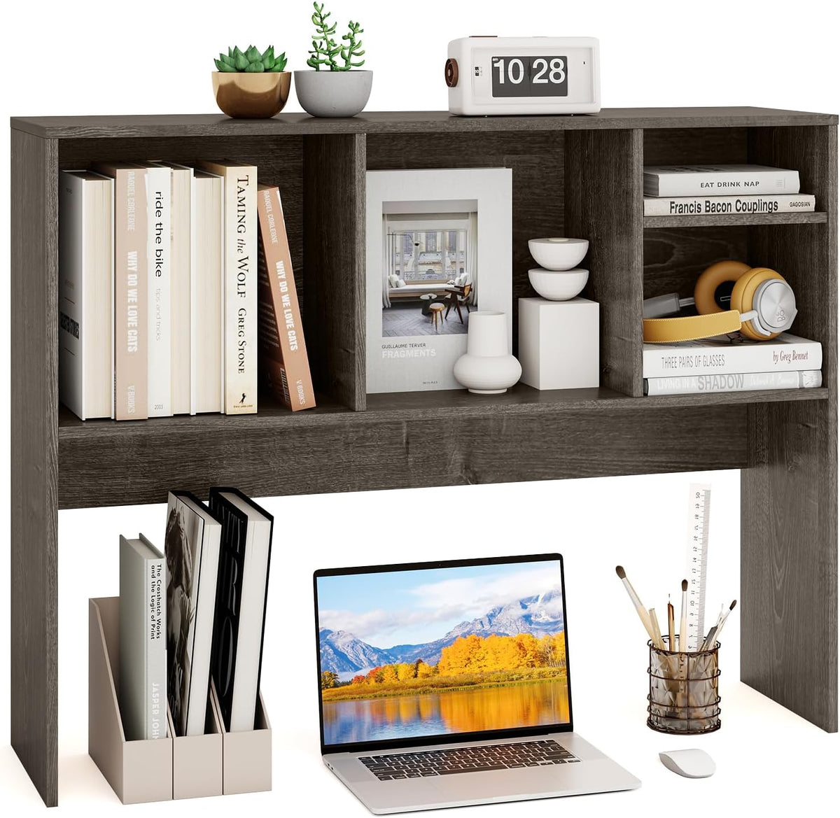 GOFLAME 4 Cubes Desktop Bookshelf, 37” Tabletop Wood Desk Shelf for Computer ...