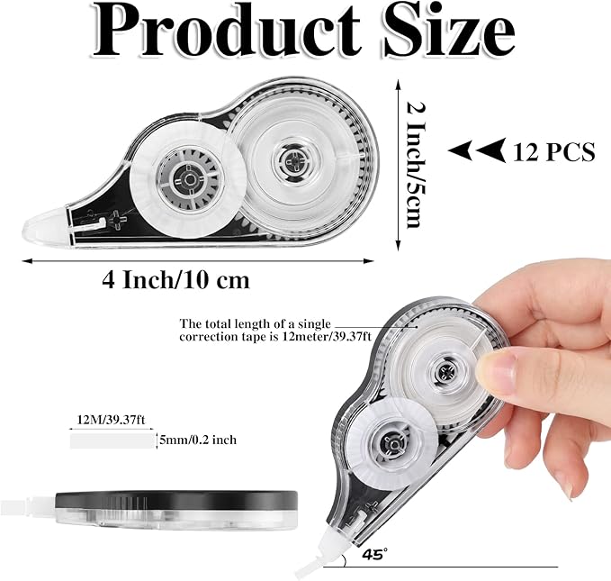 BESARME 12 Pack Correction Tapes, 39 Feet Each Correction Tape Roller - Image 2