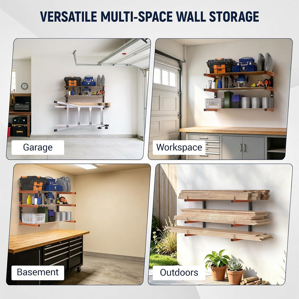 lumber storage rack, 6 tier heavy duty wood, front angle view