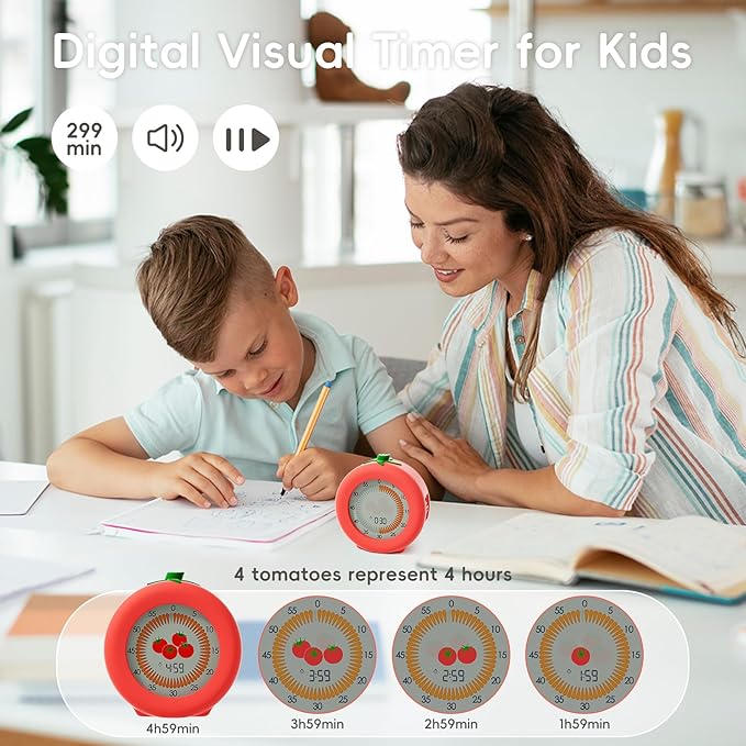 Tomato Visual Timer for Kids, 299-Minute Cute Kids Pomodoro Countdown Timer - Image 2