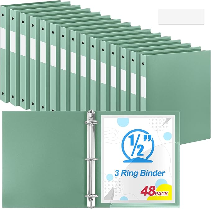 Henoyso 48 Pcs 3 Ring Binder 0.5 Inch Round Fits Letter Size 8.5'' x 11'' Paper by Henoyso