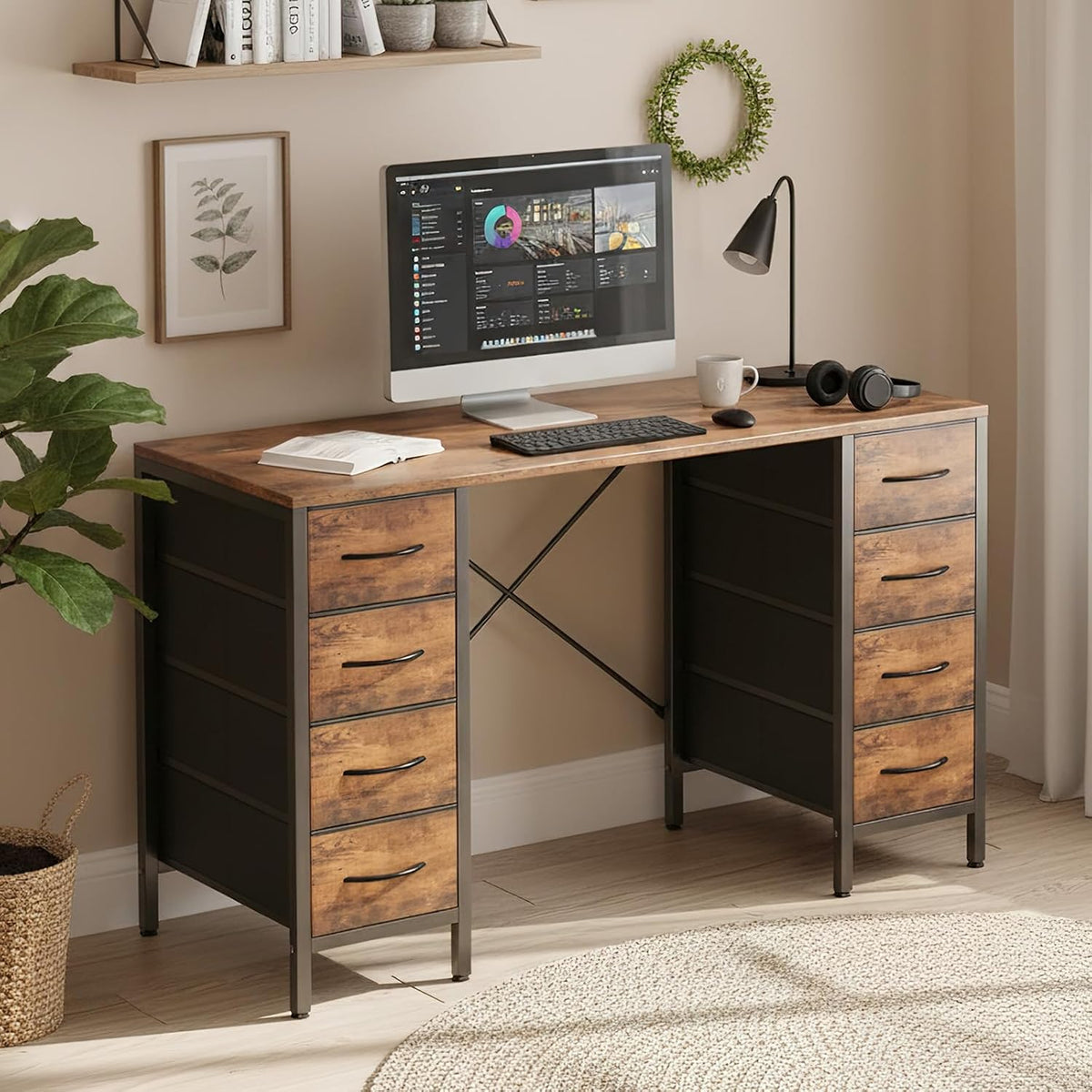 OLIXIS 47" Computer Desk with 8 Drawers, Home Office Workstation