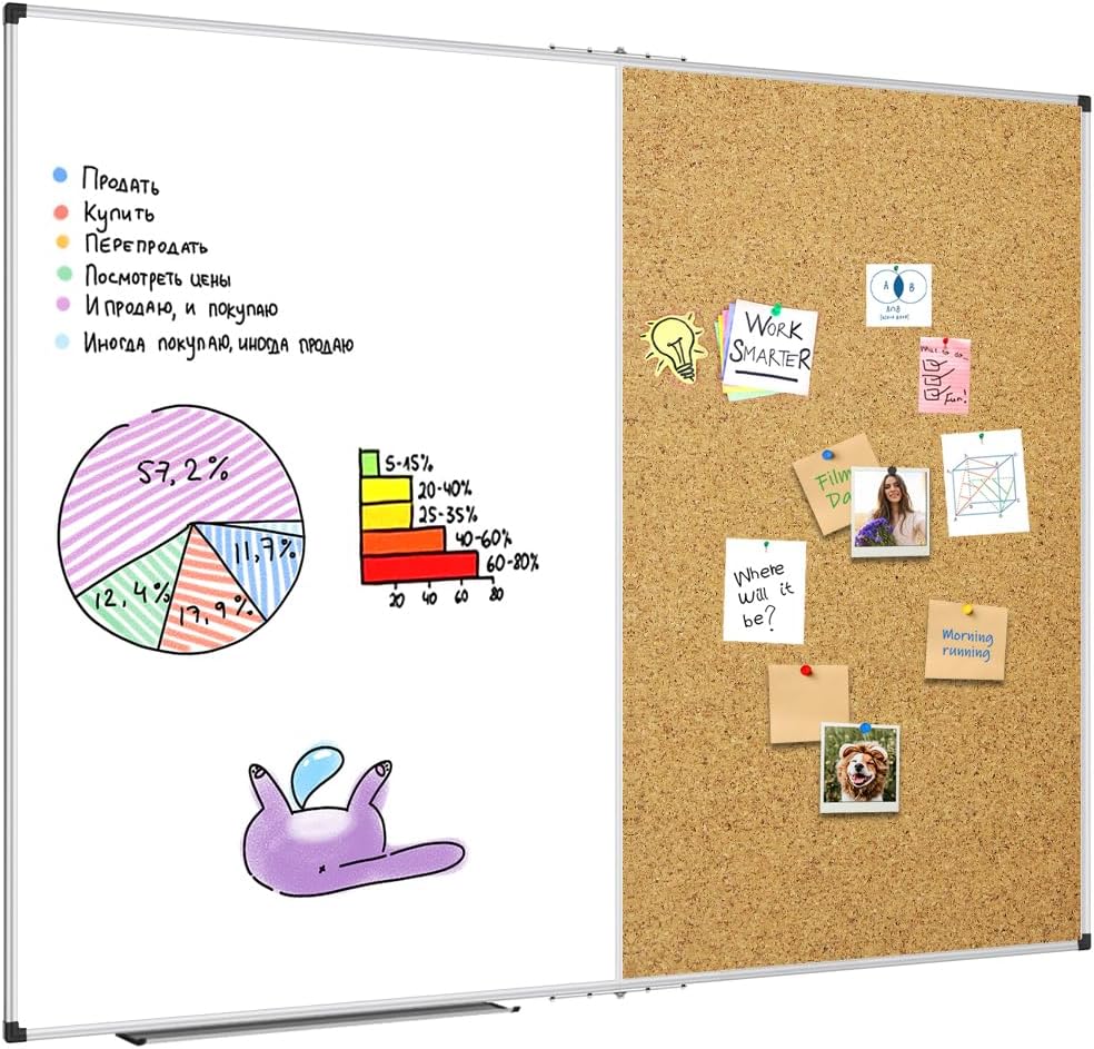 XBoard Magnetic White Board and Bulletin Corkboard Combination, 60 x 48 Inch ...