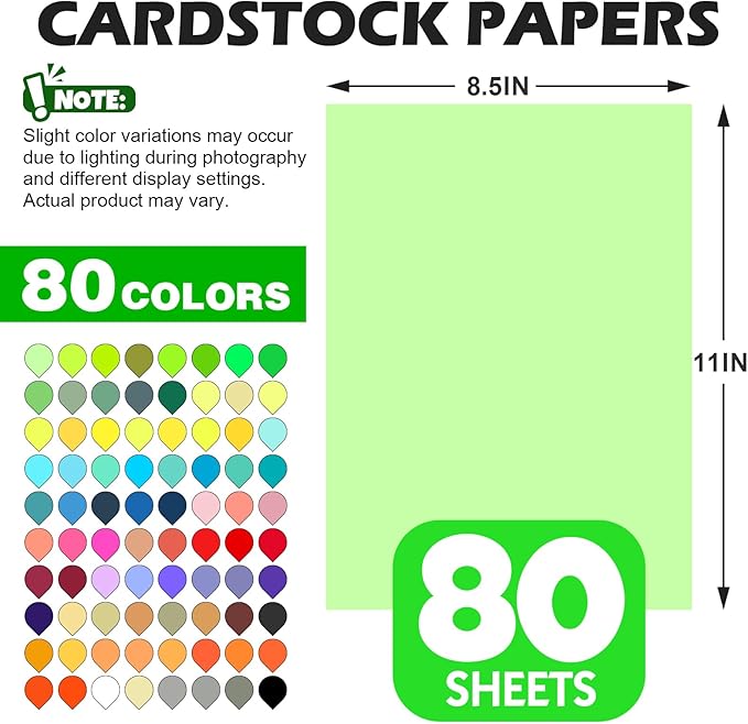 80 Sheets 8.5" X 11" Colored Cardstock, 80 Assorted Colors 180 GSM/65 LB - Image 2
