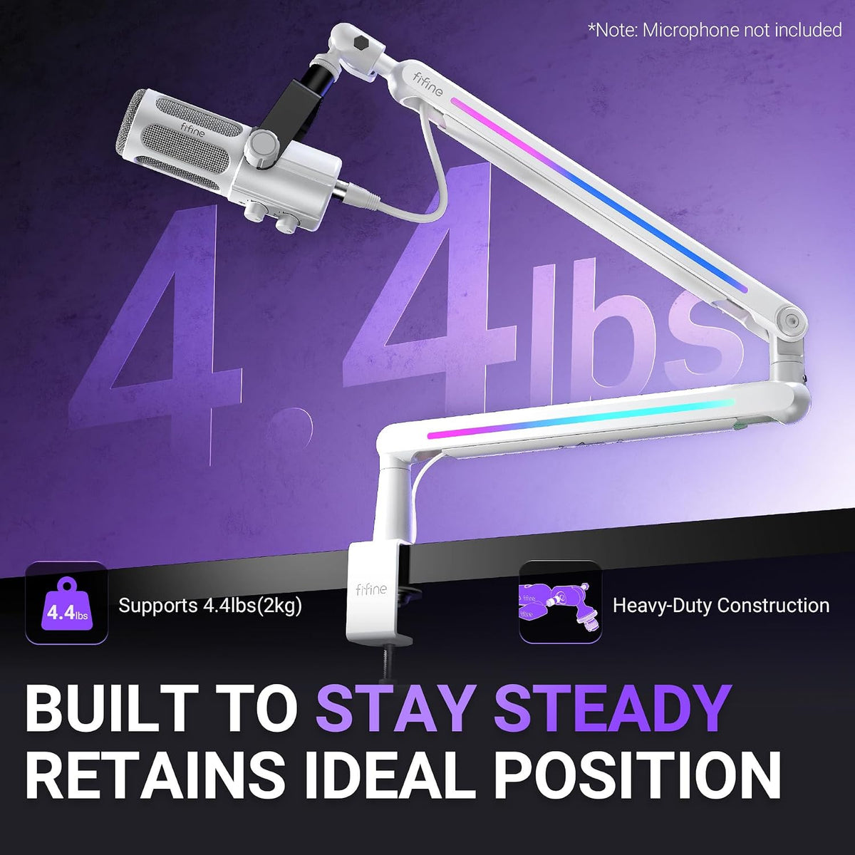 FIFINE BM88ProW RGB Low Profile Microphone Boom Arm for Gaming Streaming