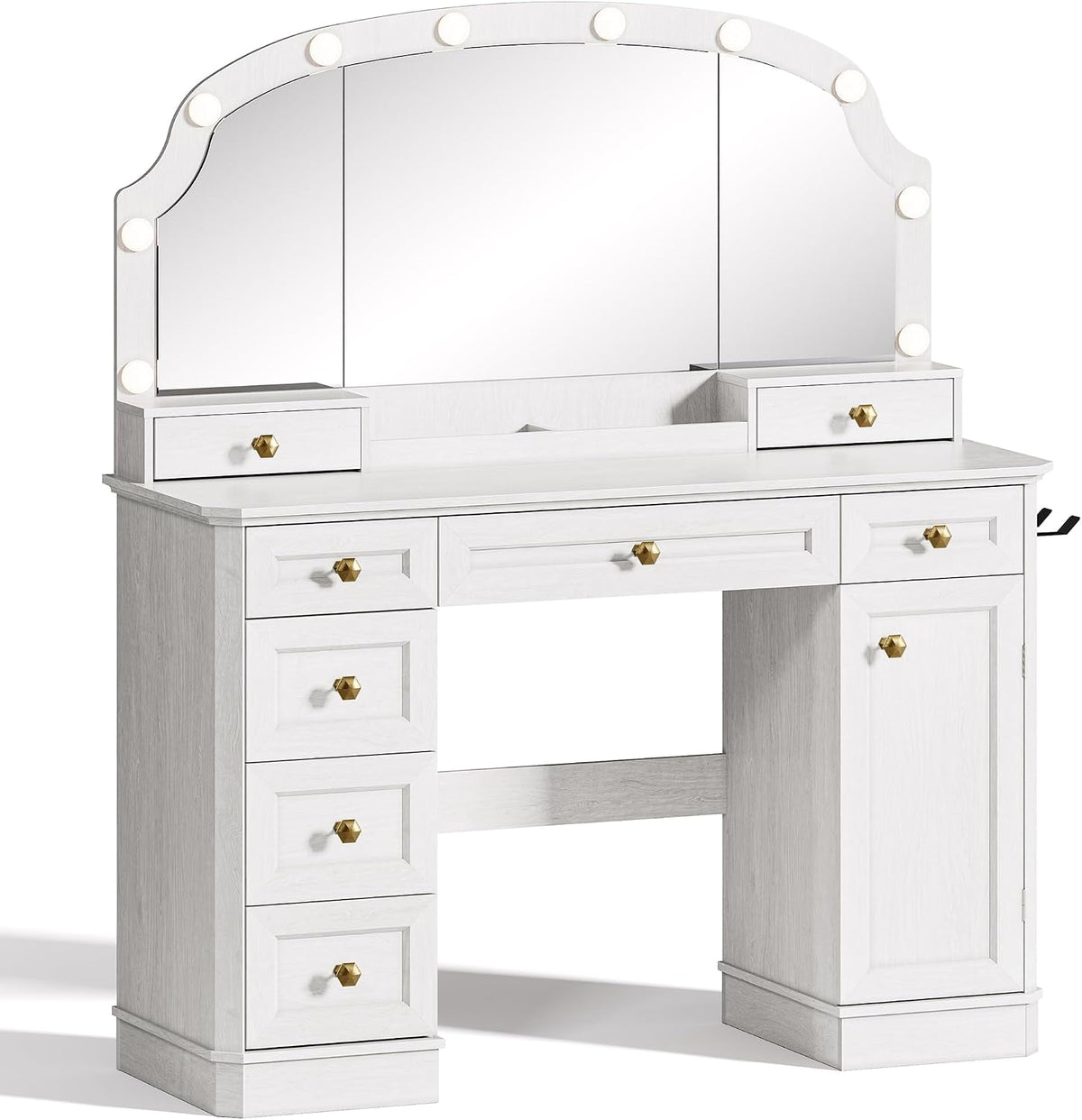 Farmhouse Makeup Vanity Desk with Mirror and Lights, 47'' Vanity Tabl...