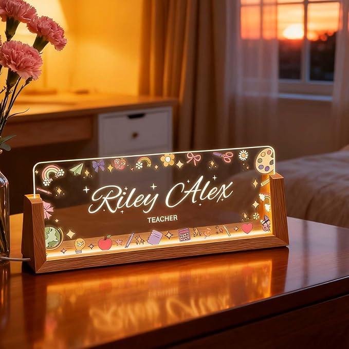 Custom Desk Name Plate Personalized, Light Up Office Acrylic Name Sign - Image 2