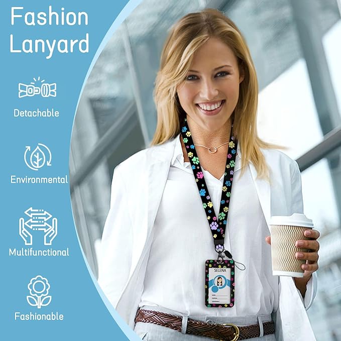 ID Badge Holder with Lanyard, Cute Badge Reel Badge Clip Retractable, Lanyards - Image 2