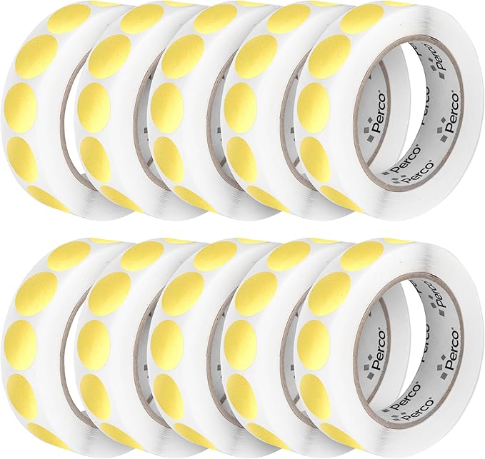 Perco Metallic Gold 1-Inch Perforated Circle Dot Sticker Labels — 10 Rolls by Perco
