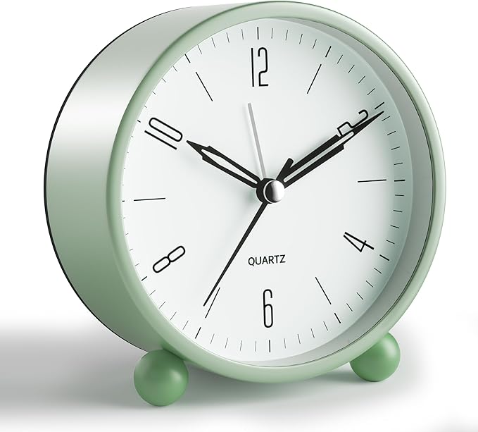Analog Alarm Clock, 4 inch Super Silent Non Ticking Small Clock by JALL