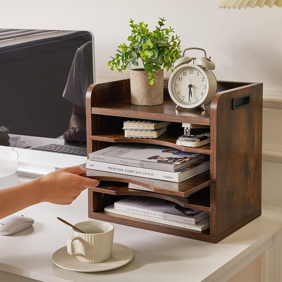 YMYNY Desktop File Organizer with Handle, Document Letter Mail Tray Sorter wi...