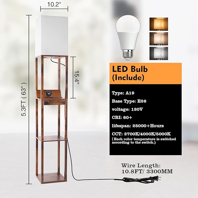 RUNTOP Floor Lamp with Shelves, Shelf Floor Lamp with Wireless Charger & 2 - Image 5