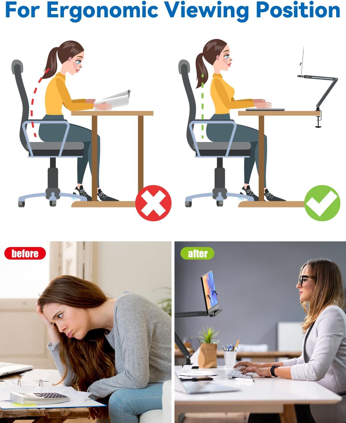 Desk Clamp Acrylic Book Stand for Reading, Ergonomic Design Adjustable Height...