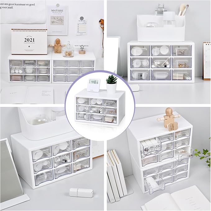 Desk Storage Organizer with 9 Drawers, FODIENS Stackable Desktop Craft Drawer - Image 6