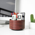 Hennaja Round Leather Art Supply Organizer, Remote Control Holder, 360 Degree - Image 5
