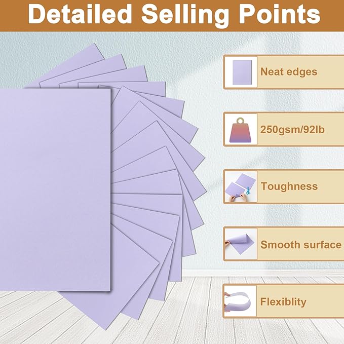 Silunkia 120 Sheets Light Purple Cardstock 8.5 x 11 Certificate Paper, 92lb - Image 3