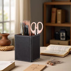 KINGFOM PU Leather Square Pens Pencils Holder Cup Desktop Stationery Organizer - Image 6