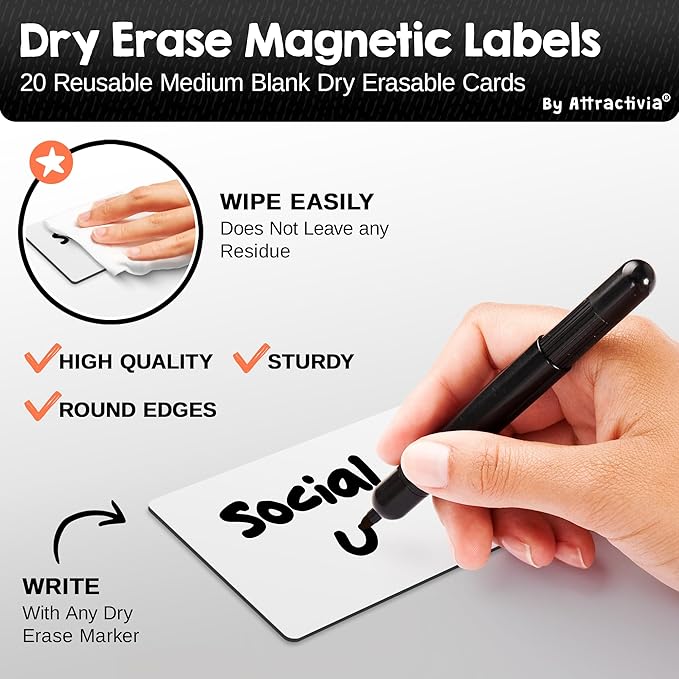 Attractivia Dry Erase Magnetic Labels 3.7 x 2.8 in, Medium Dry Erase Magnets - Image 2