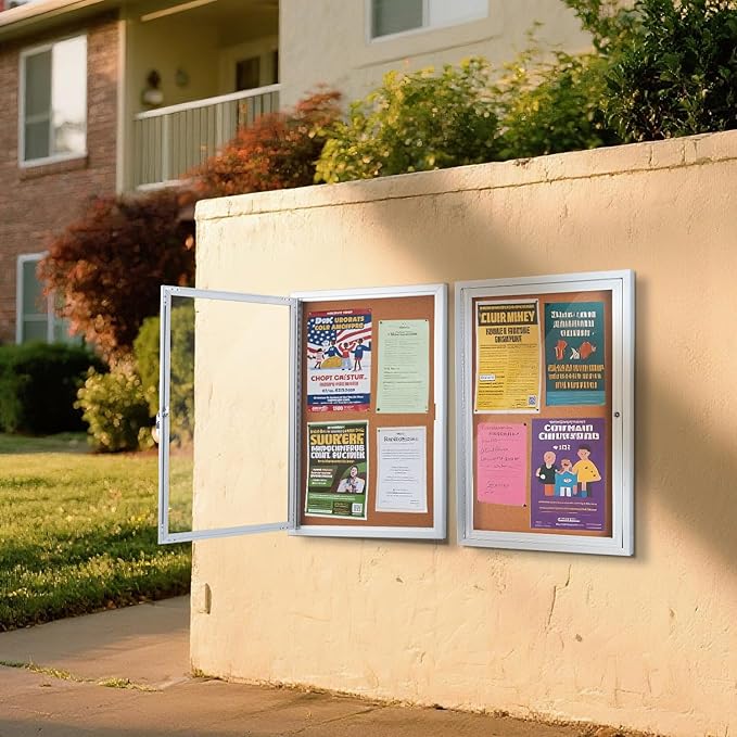 Homezelle Enclosed Cork Bulletin Board 36"x24" Outdoor Weatherproof Cork - Image 7