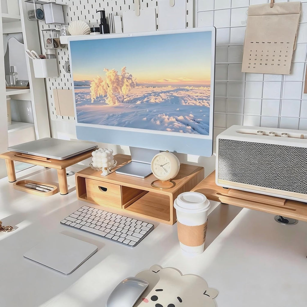 dual monitor stand riser with drawer for desk, main product view