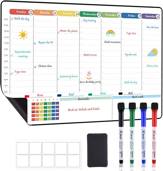 POPRUN Dry Erase Board Magnetic Weekly Calendar Whiteboard by POPRUN