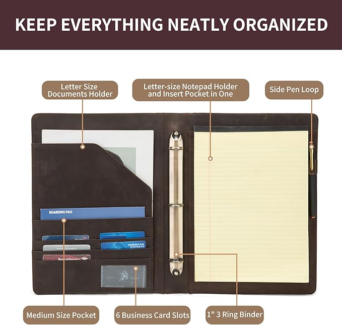 Geslun Personalized Genuine Leather 3 Ring Binder, Custom Engraved 8.5 x 11 - Image 7
