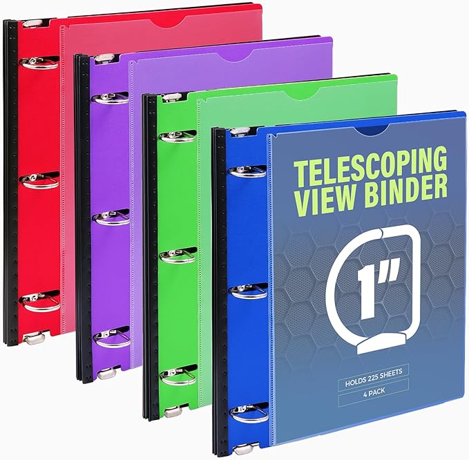 WOT I 1 Inch Telescoping 3 Ring Binder 4 Pack, Expandable Flexible Binder by WOTI