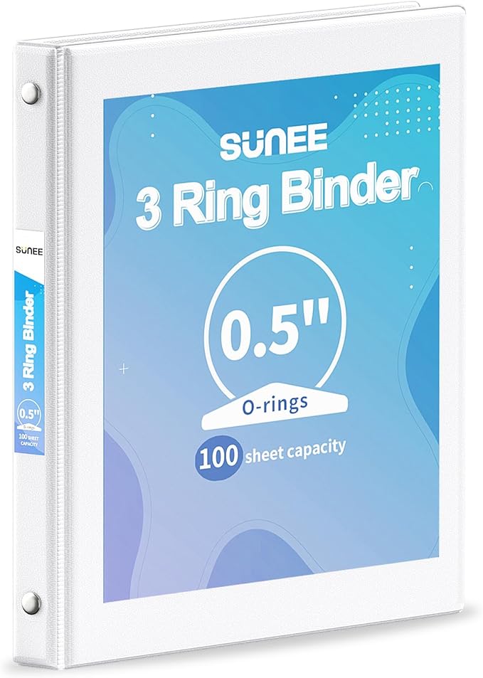 SUNEE 3 Ring Binder 1/2 Inch 1 Pack by SUNEE