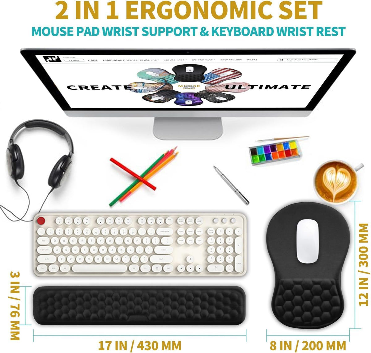 Hokafenle 2 in 1 Ergonomic Mouse Pad Wrist Support & Wrist Rest for Compu...
