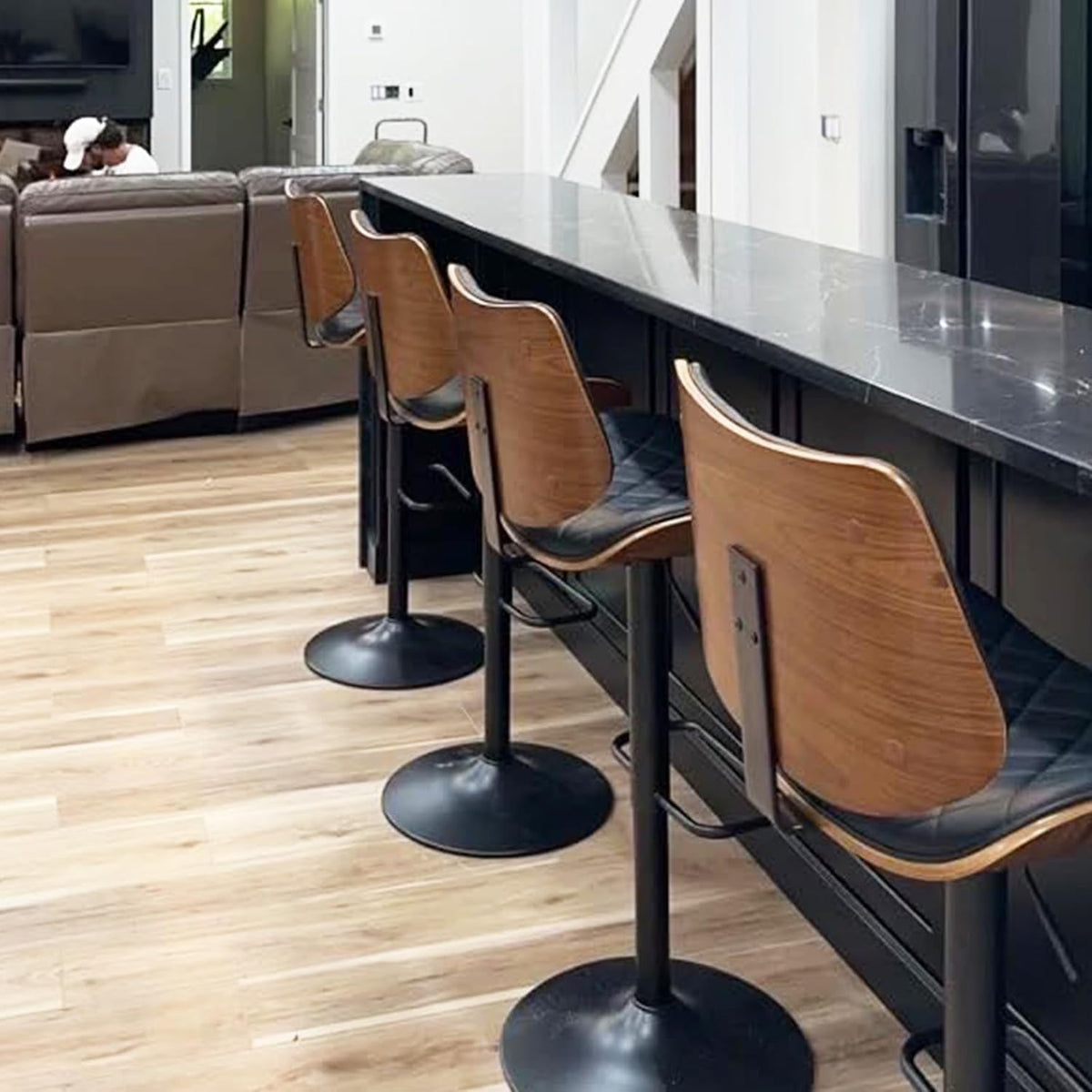 LUNLING Swivel Bar Stools with Backs and Footrest Set of 4,Adjustable Mid Cen...