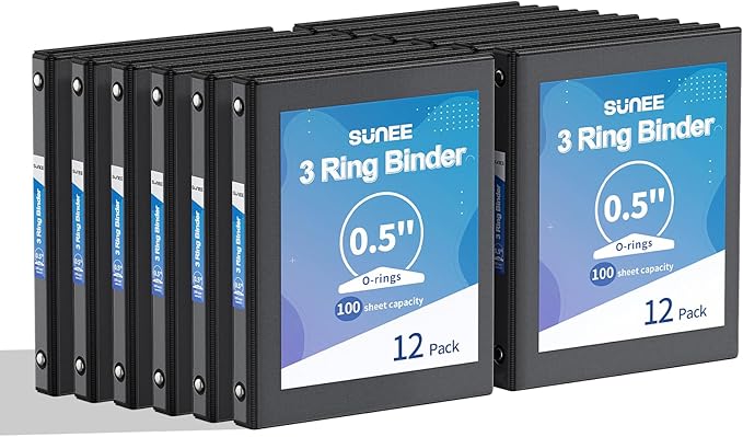 SUNEE 3 Ring Binders 1/2 Inch 12 Pack by SUNEE