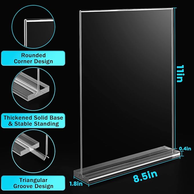 4-Pack Acrylic Sign Holder, 8.5 x 11 Inch Vertical T Shape Table Display Stand - Image 5