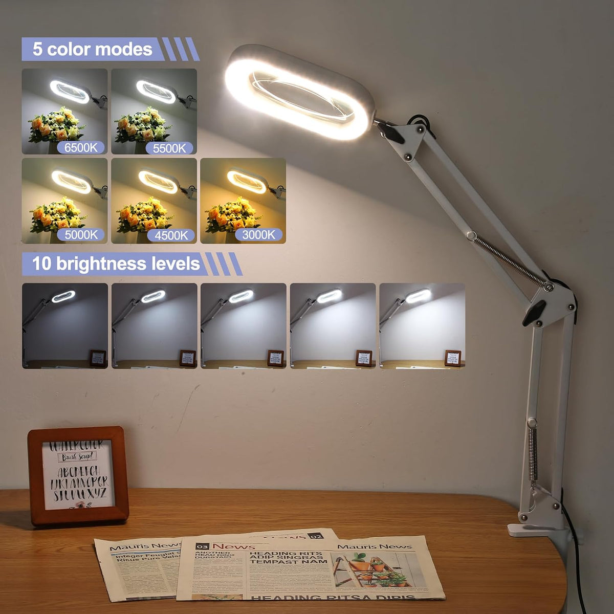 Drdefi 12X Square Magnifying Glass with Light and Stand, Real Glass LED Light...