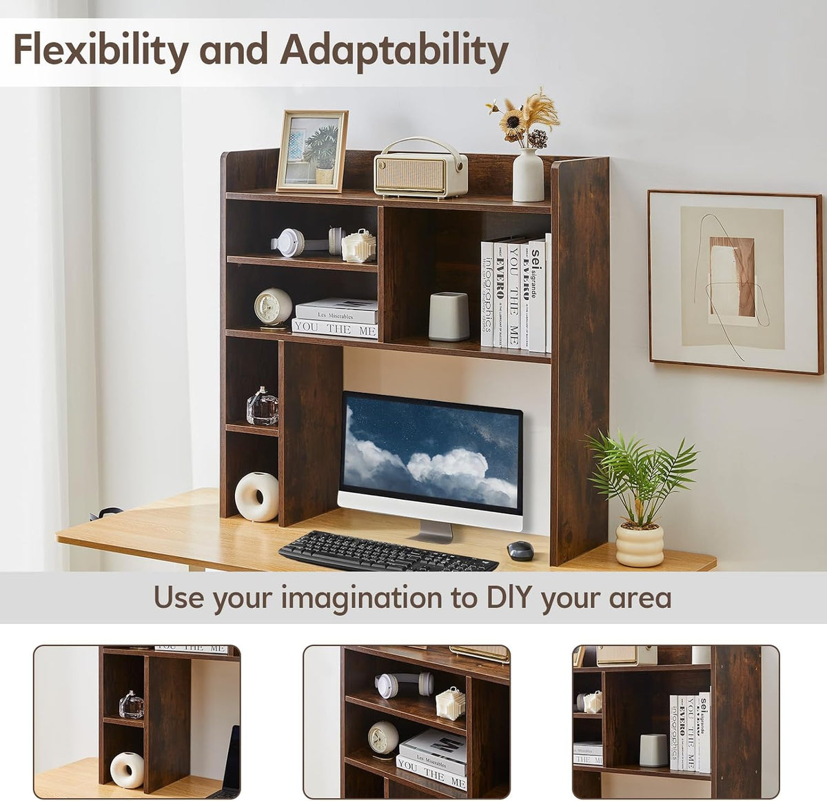 OFCASA Desktop Bookshelf, Countertop Storage Hutch with 7 Shelves for Compute...