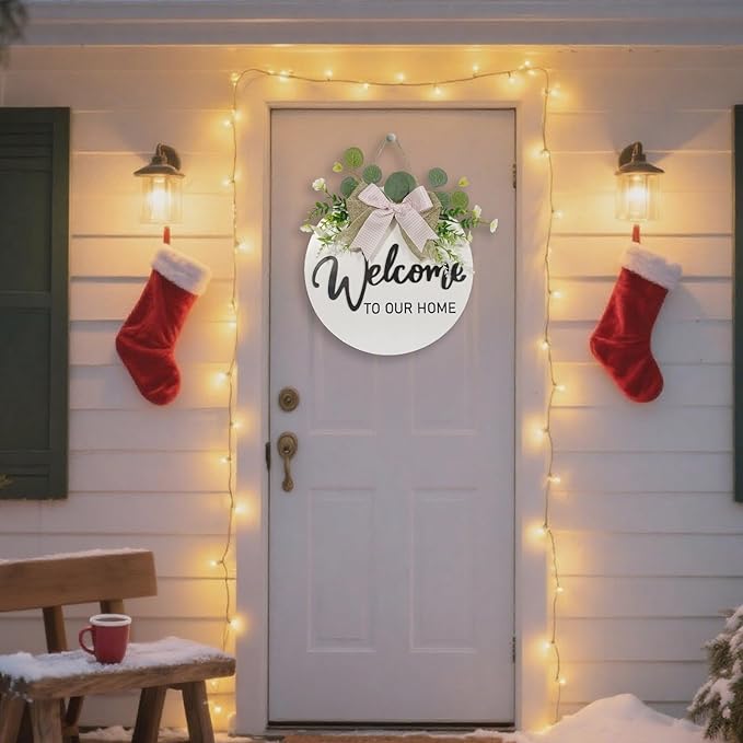 VPDTVK Welcome Sign for Front Door, Rustic Welcome Door Sign Outdoor Wreaths - Image 5