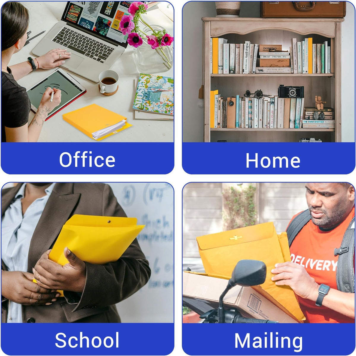 goefun 50 pack 9x12 expanable manilla envelopes on a desk or shelf