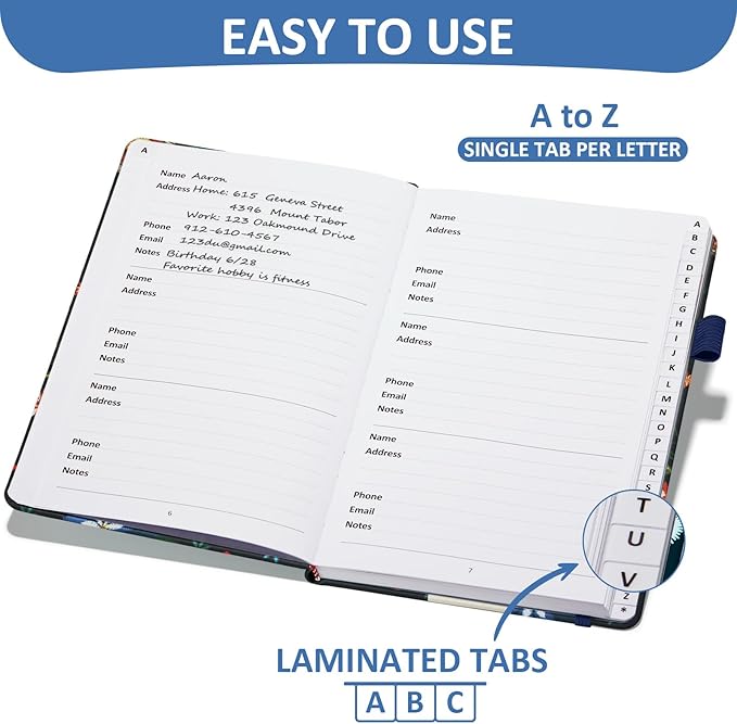 Comkiso Address Book with Individual Alphabetical Tabs Laminated, Large Print - Image 2