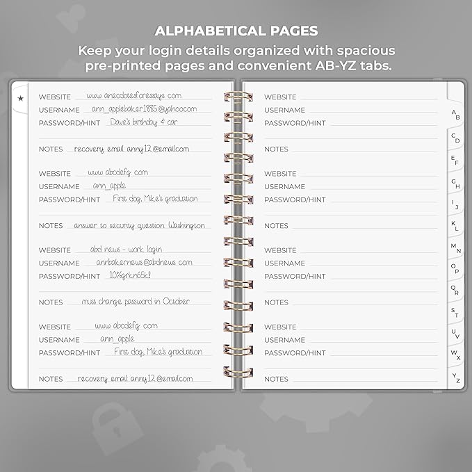 Clever Fox Password Book Spiral – Internet Address & Password Organizer - Image 3