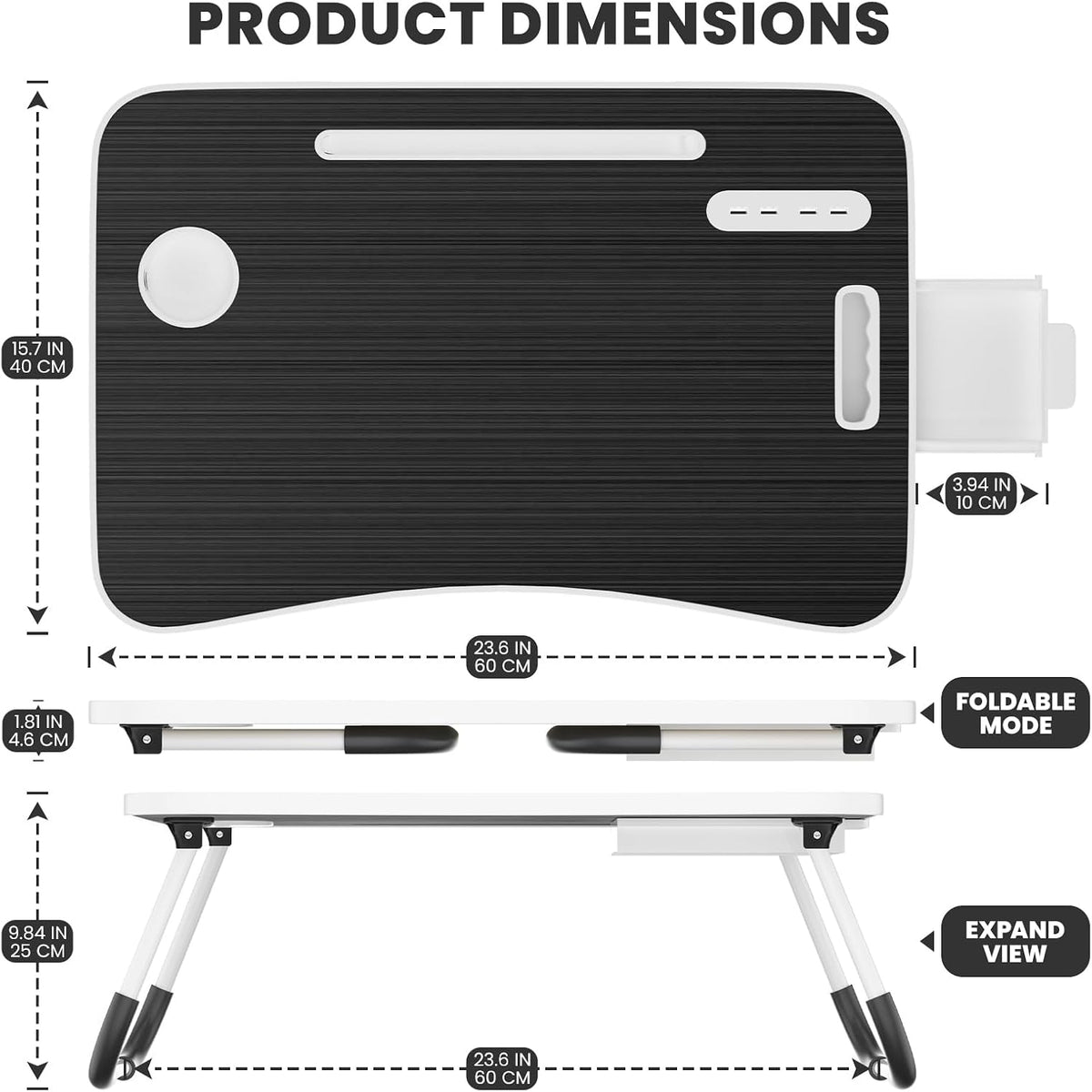 Lap Desk for Laptop Tray, Foldable Laptop Bed Desk with Storage Drawer
