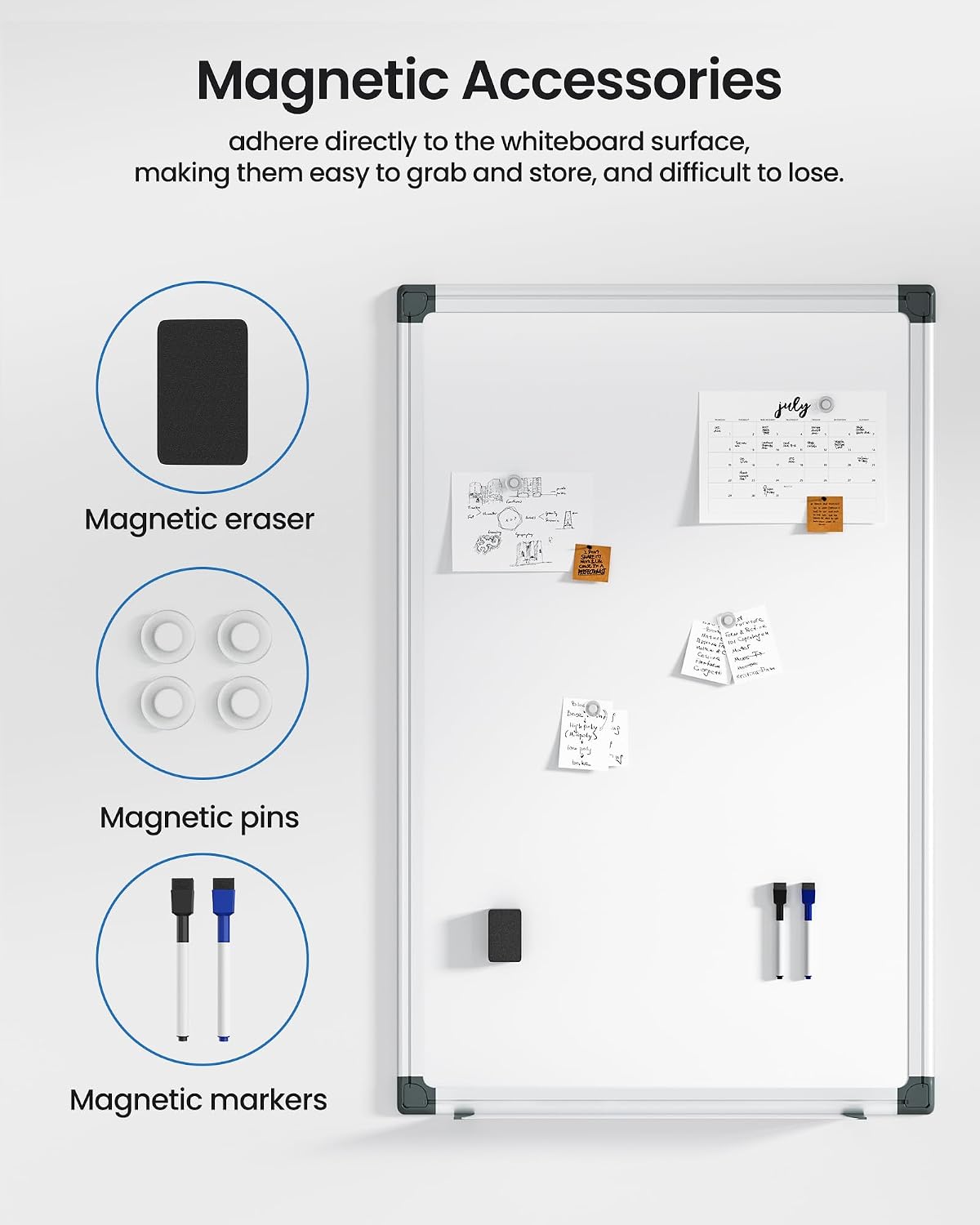 VUSIGN Magnetic White Board Kit for Wall 36" x 24", 1 Dry Eraser &a...
